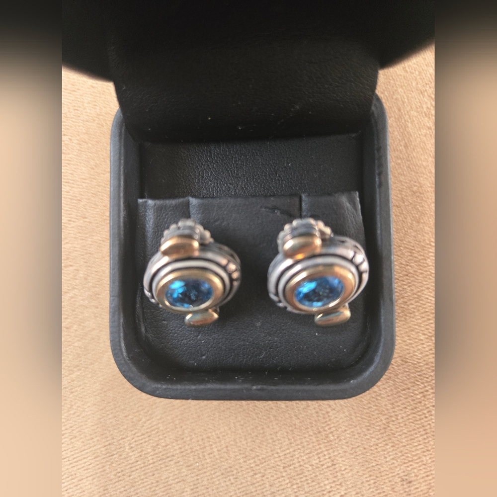 John Atencio Blues sterling silver and 18k yellow gold blue topaz earrings - Picture 2 of 5